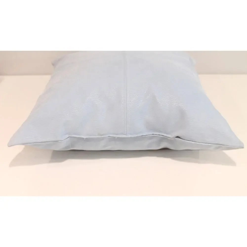 Leather Suede Throw Pillow Light Blue Piping Seam Detail Across Front 15x15in